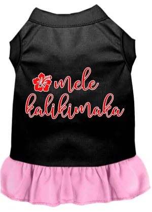 Mele Kalikimaka Screen Print Dog Dress Black With Light Pink Lg