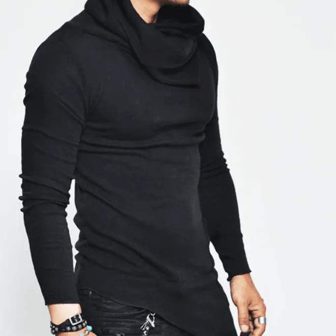 Men's Casual Cowl Neck Asymmetric Sweater