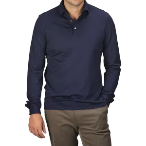 Navy Blue Organic Cotton LS Polo Shirt