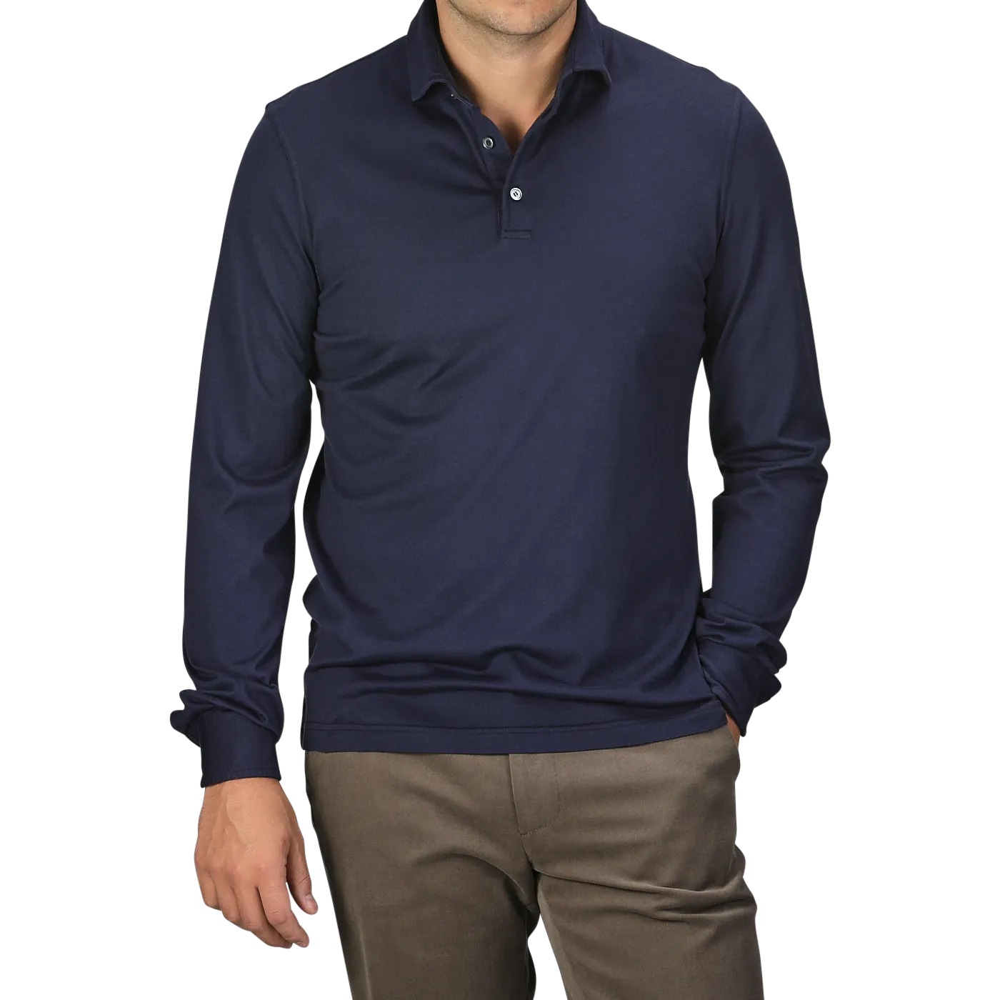 Navy Blue Organic Cotton LS Polo Shirt