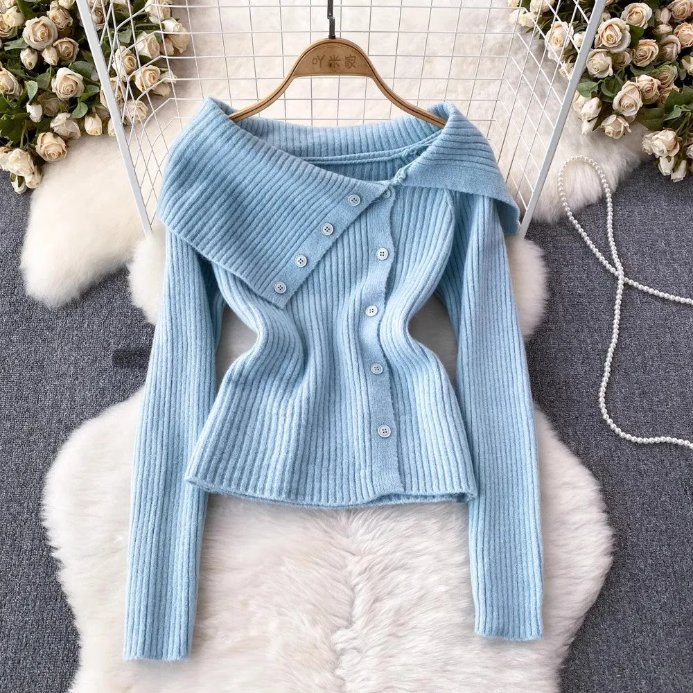 off-shoulder knitted jacket women's casual sweater      S4099