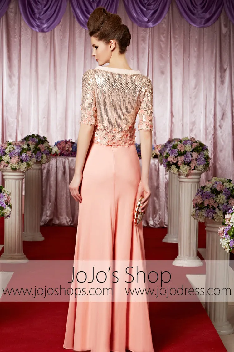 Pink Modest Long Sleeves Shimmery Elegant Prom Formal Evening Dress CX830386