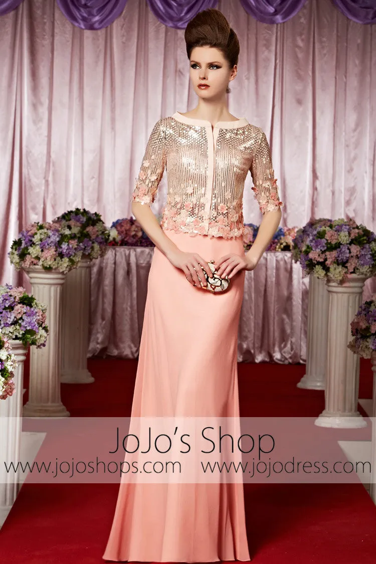 Pink Modest Long Sleeves Shimmery Elegant Prom Formal Evening Dress CX830386