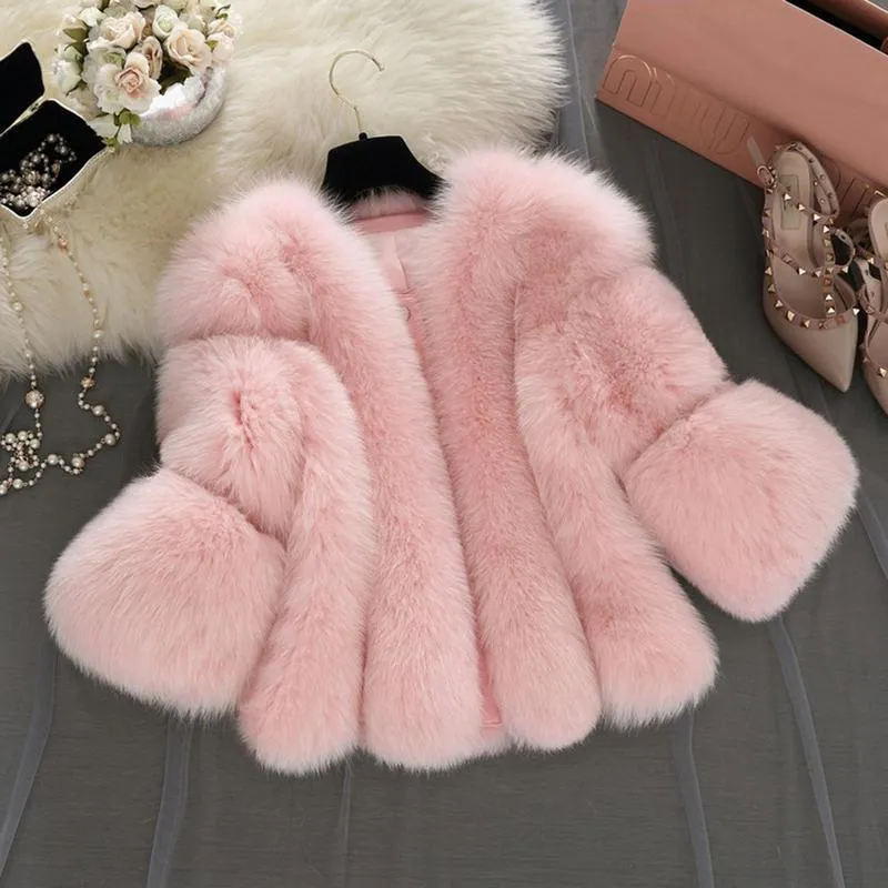 Pretty Overcoat Long Sleeves Faux Fur Winter Lining Coats