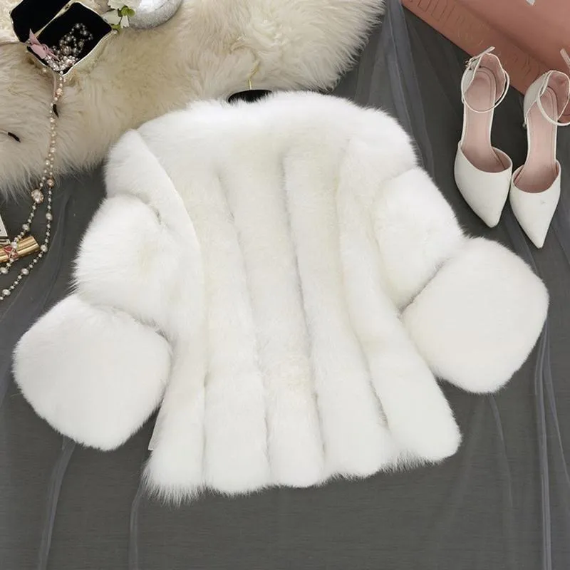 Pretty Overcoat Long Sleeves Faux Fur Winter Lining Coats