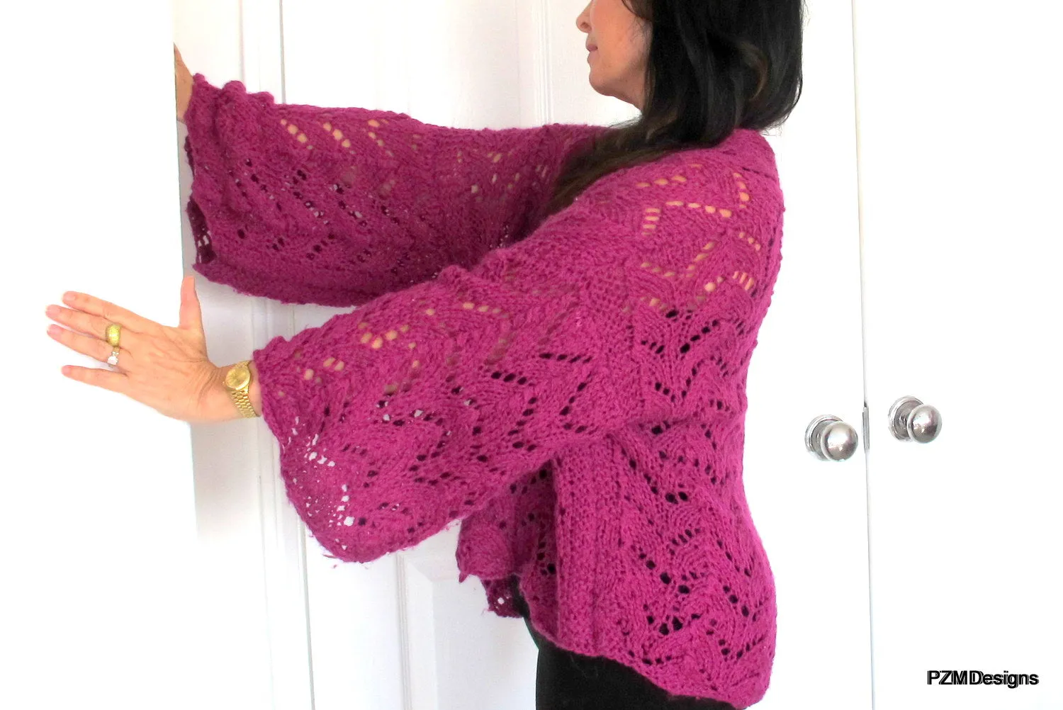 Purple Hand Knit Angora Cardigan Sweater, Plus Size Angora Sweater Shrug