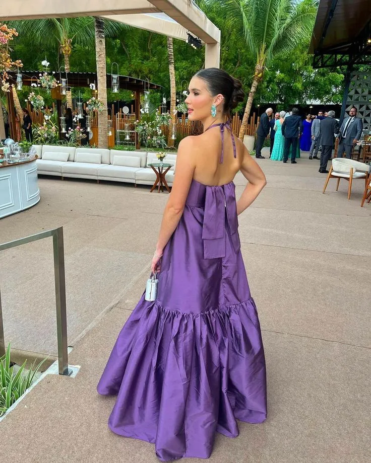 Purple Long Party Prom Dress Halter Evening Dress Woman Elegant