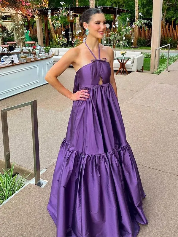 Purple Long Party Prom Dress Halter Evening Dress Woman Elegant