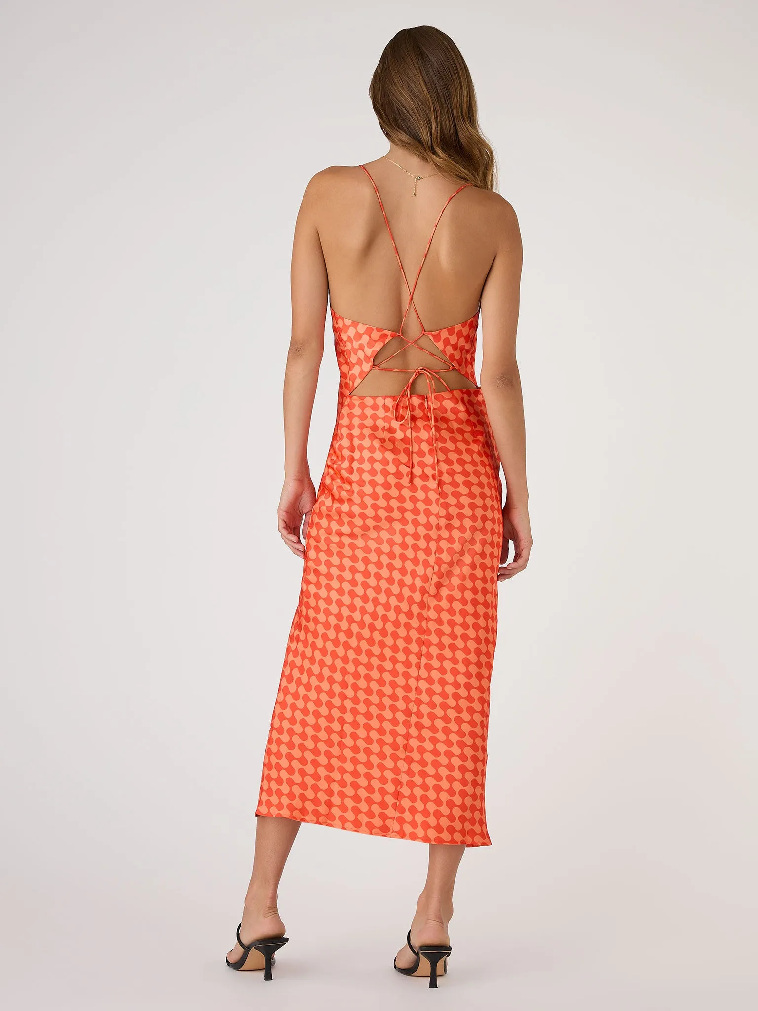 Riviera Midi Dress in Wavy Orange Print