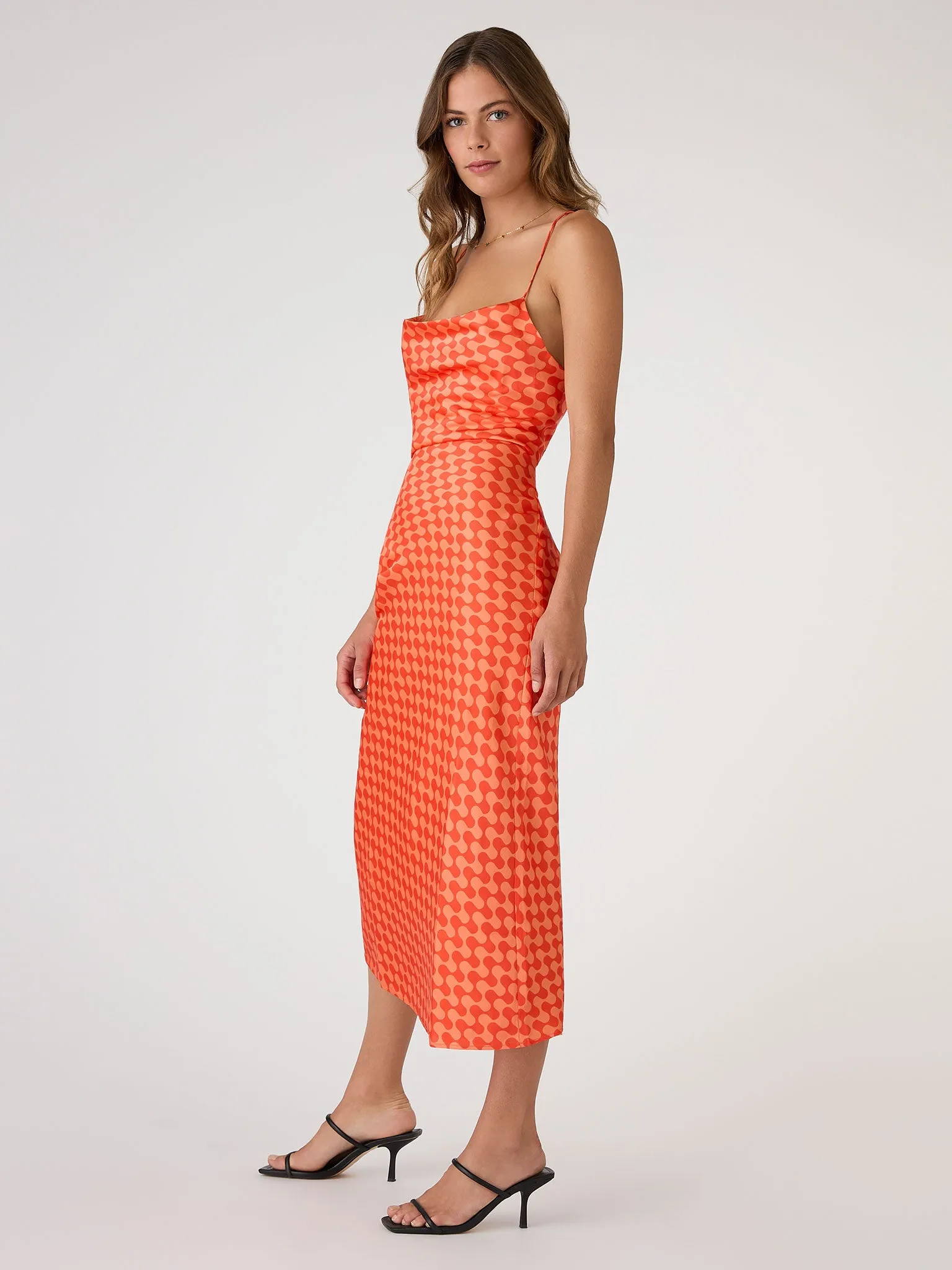 Riviera Midi Dress in Wavy Orange Print