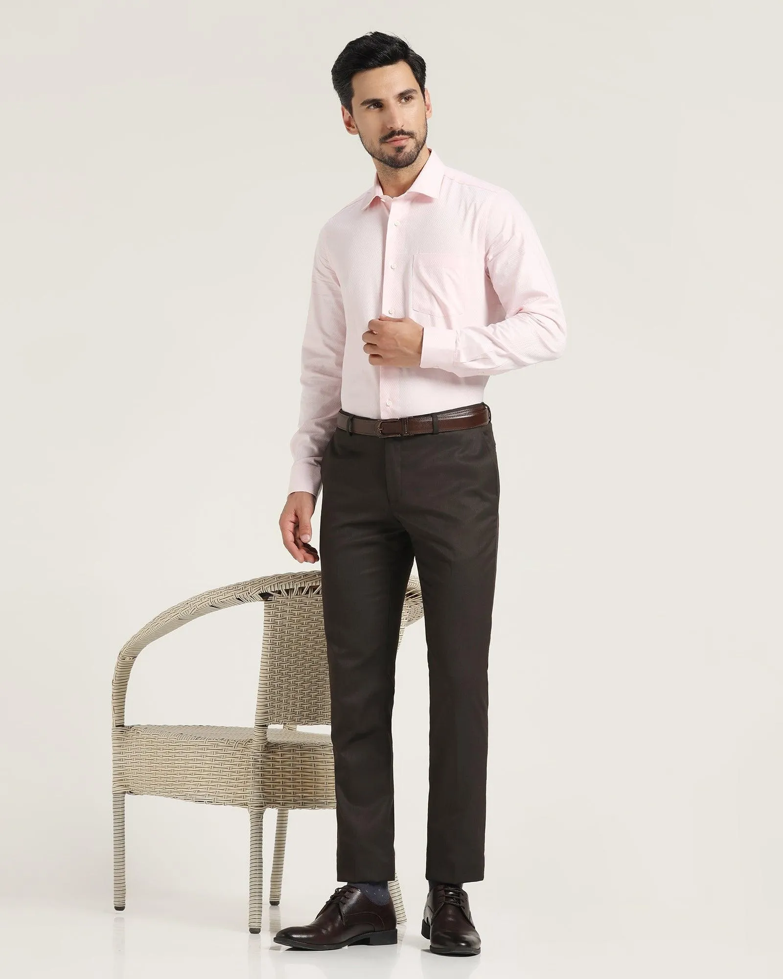 Slim Fit B-91 Formal Brown Textured Trouser - Peza