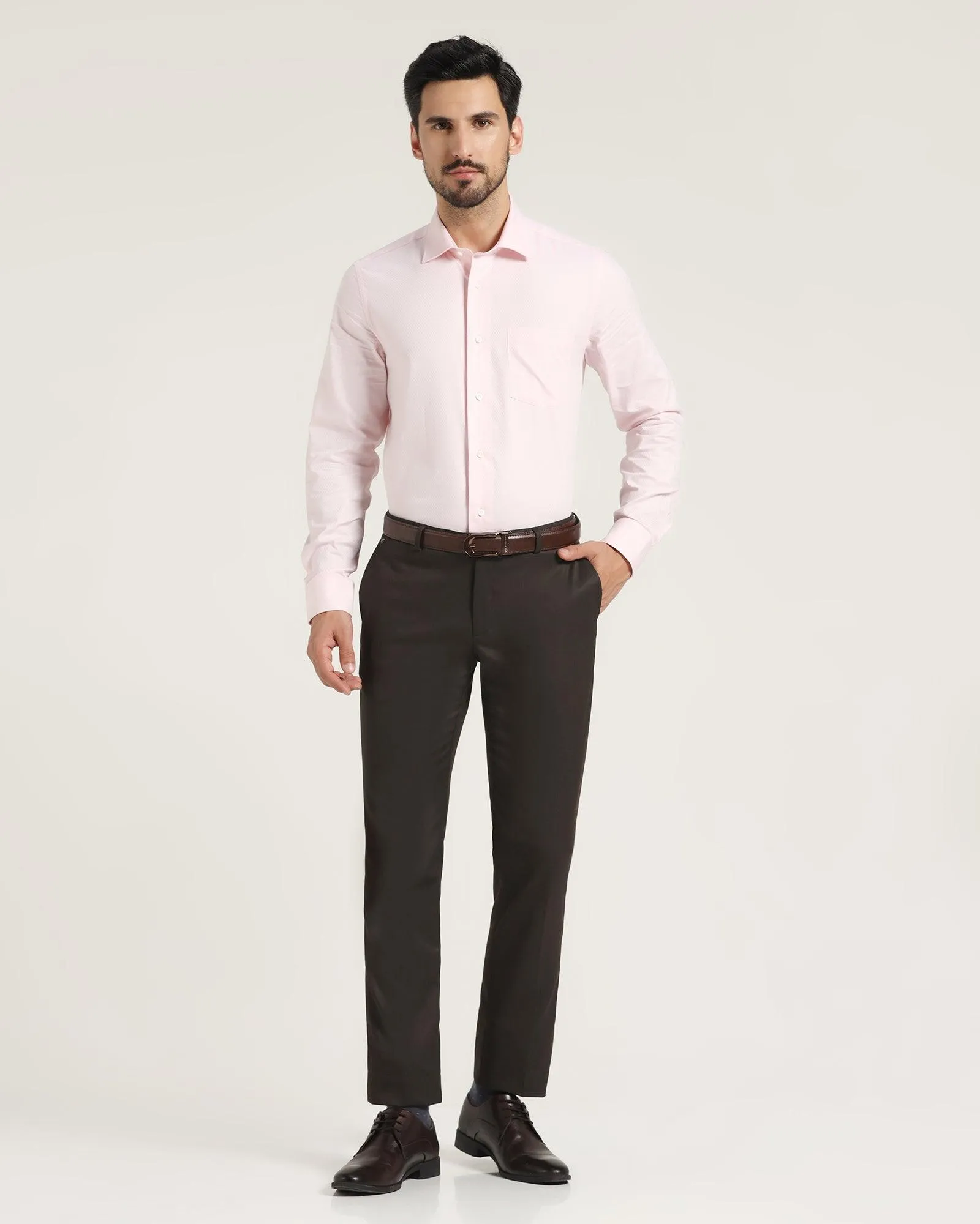 Slim Fit B-91 Formal Brown Textured Trouser - Peza