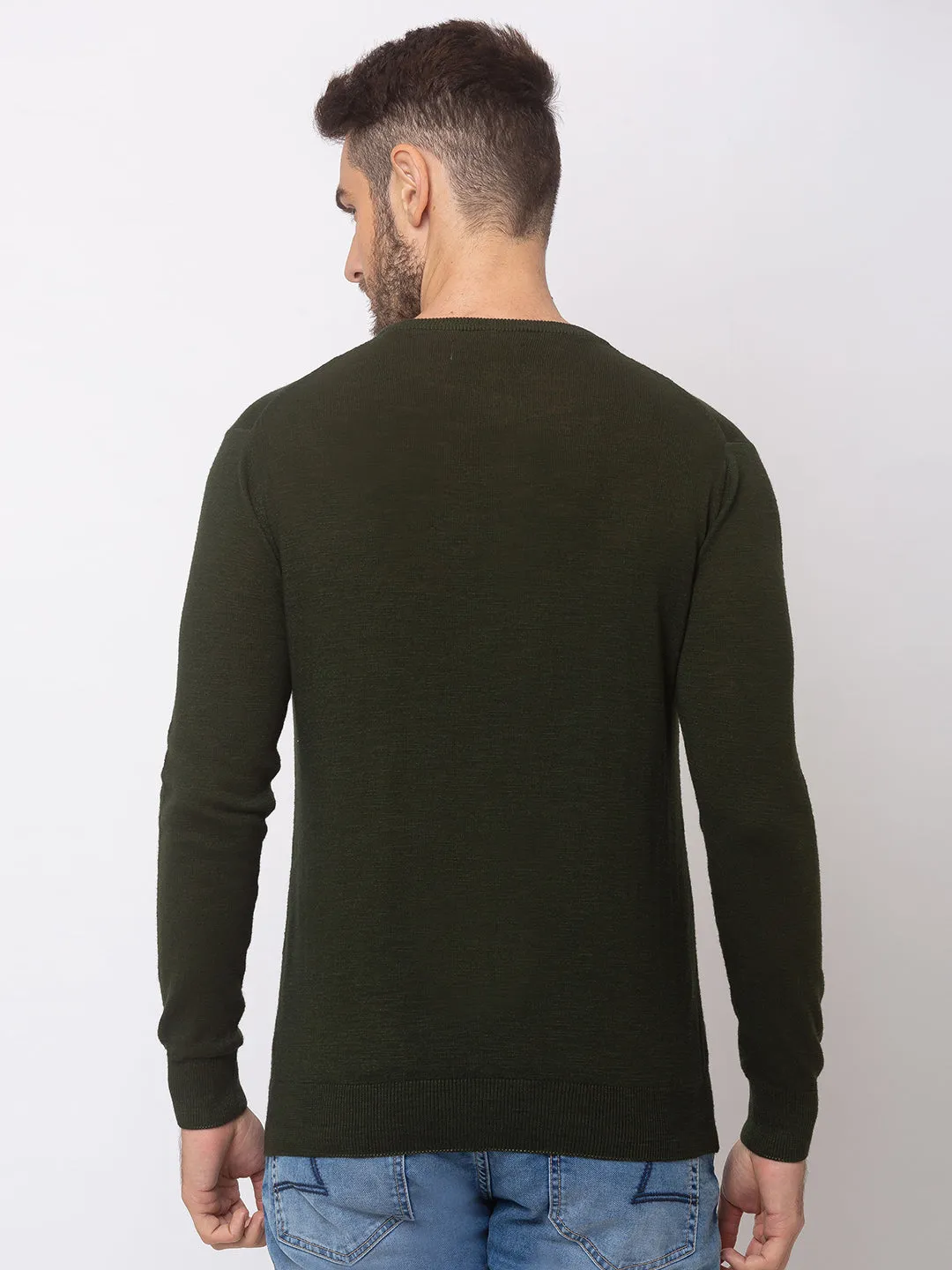 Spykar Men Olive Green Cotton Regular Fit Sweater