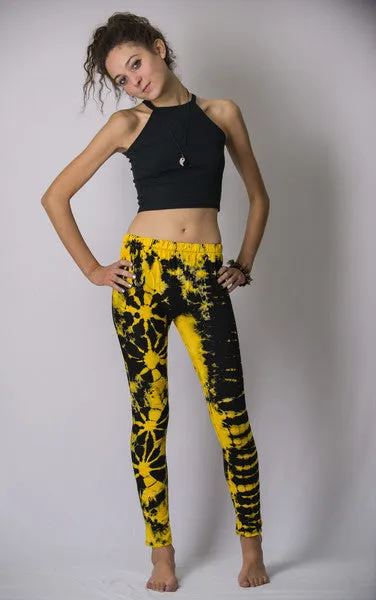 Super Soft Comfortable Womens Leggings Tie Dye Yellow Black