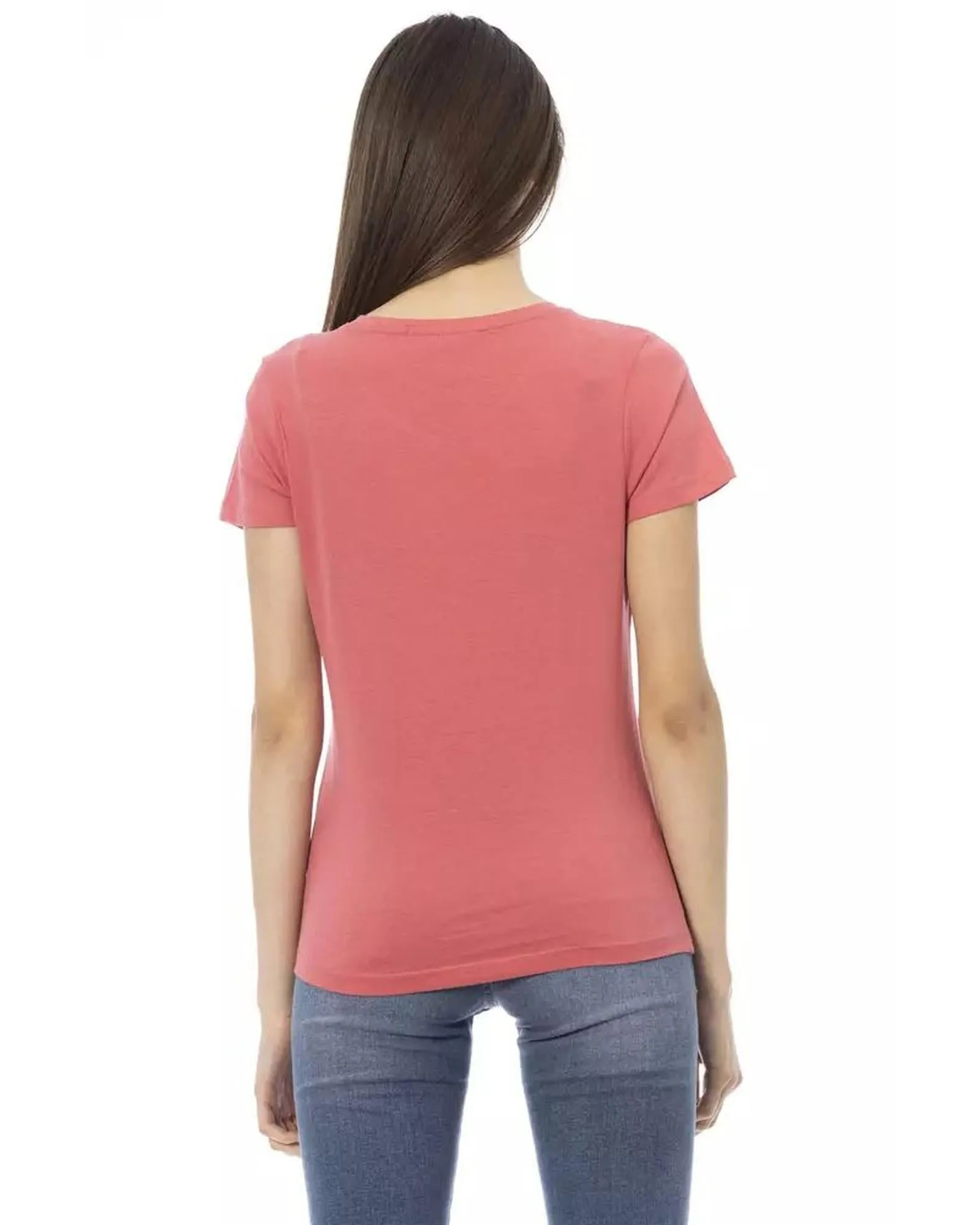 Trussardi Action Womens Coral VNeck TShirt with Logo Print