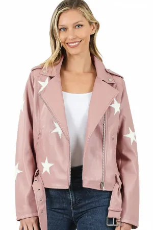 Vegan Leather Star Patch Moto Jacket