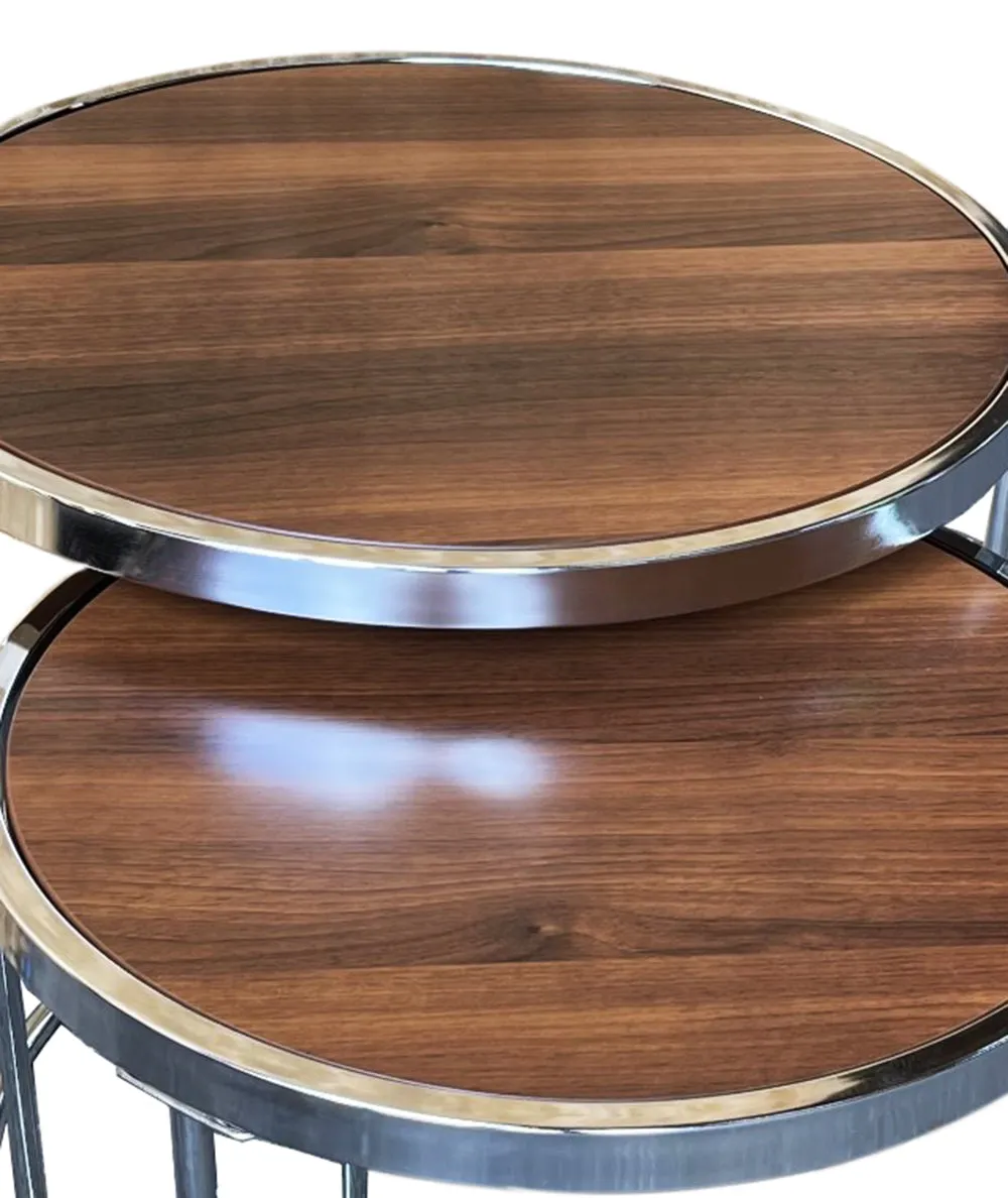 Visio Set of 2 Round Nesting Tables- Walnut Effect Top /Chrome Frame