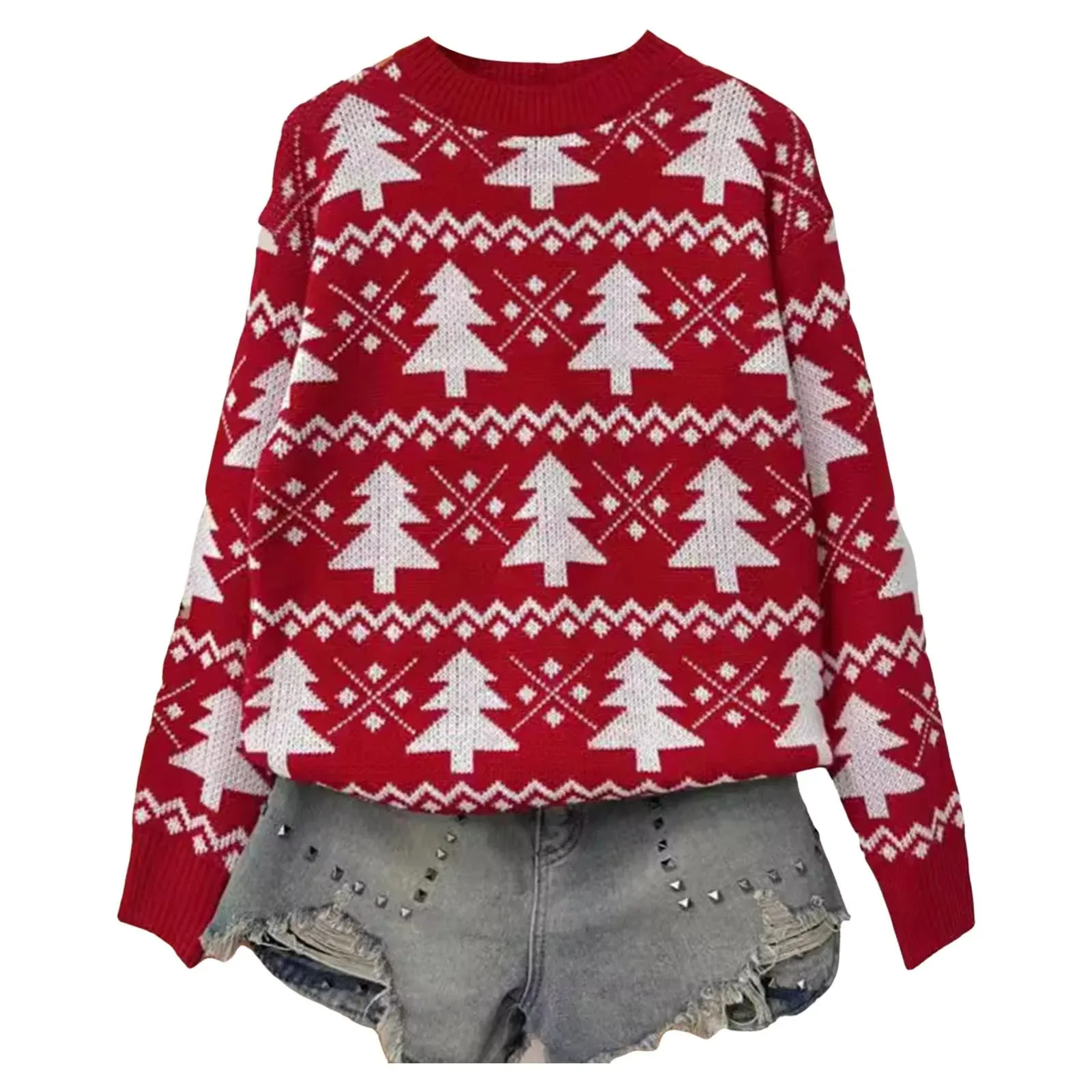 Wenkouban-Christmas Thanksgiving outfits_Jacquard Knitted Full Sleeve Warm Soft Christmas Christmas Sweater