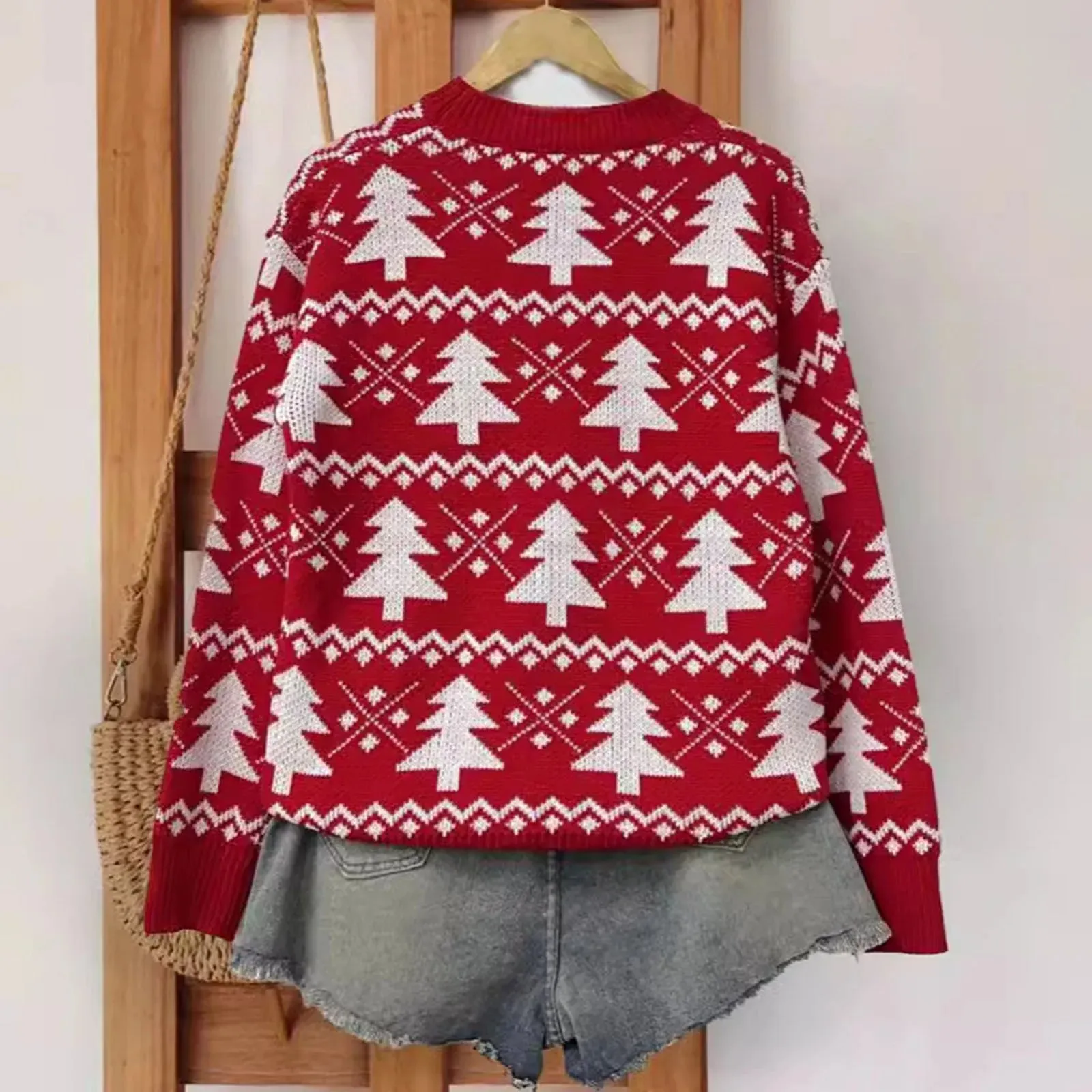 Wenkouban-Christmas Thanksgiving outfits_Jacquard Knitted Full Sleeve Warm Soft Christmas Christmas Sweater