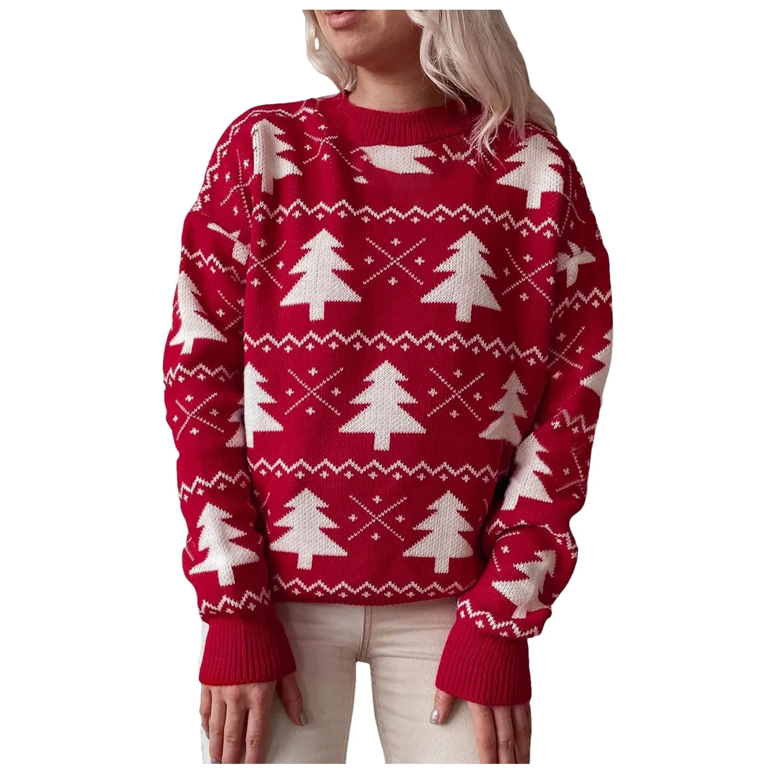 Wenkouban-Christmas Thanksgiving outfits_Jacquard Knitted Full Sleeve Warm Soft Christmas Christmas Sweater