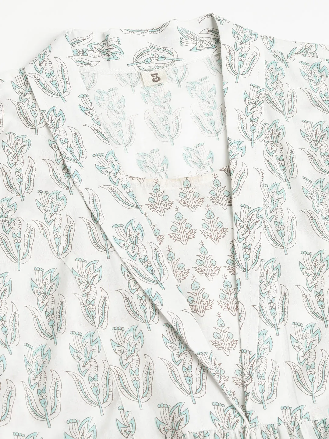 White Floral Printed Empire Cotton Tops