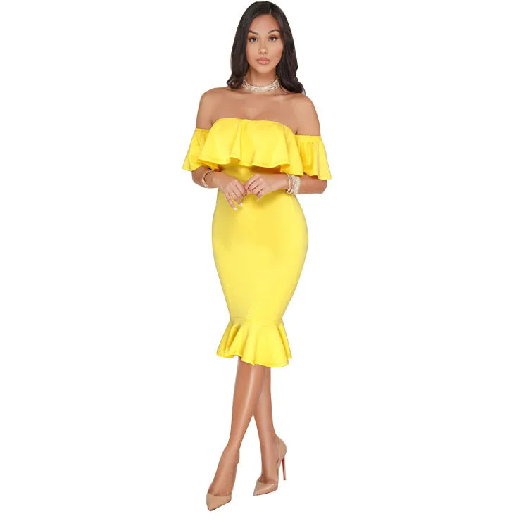 Women Elegant Off Shoulder Ruffle Dress