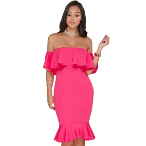 Women Elegant Off Shoulder Ruffle Dress