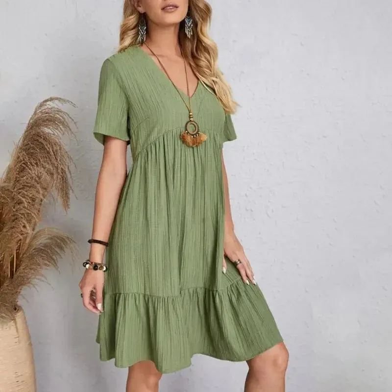 Women Solid Dresses Summer Elegant  Dress Female