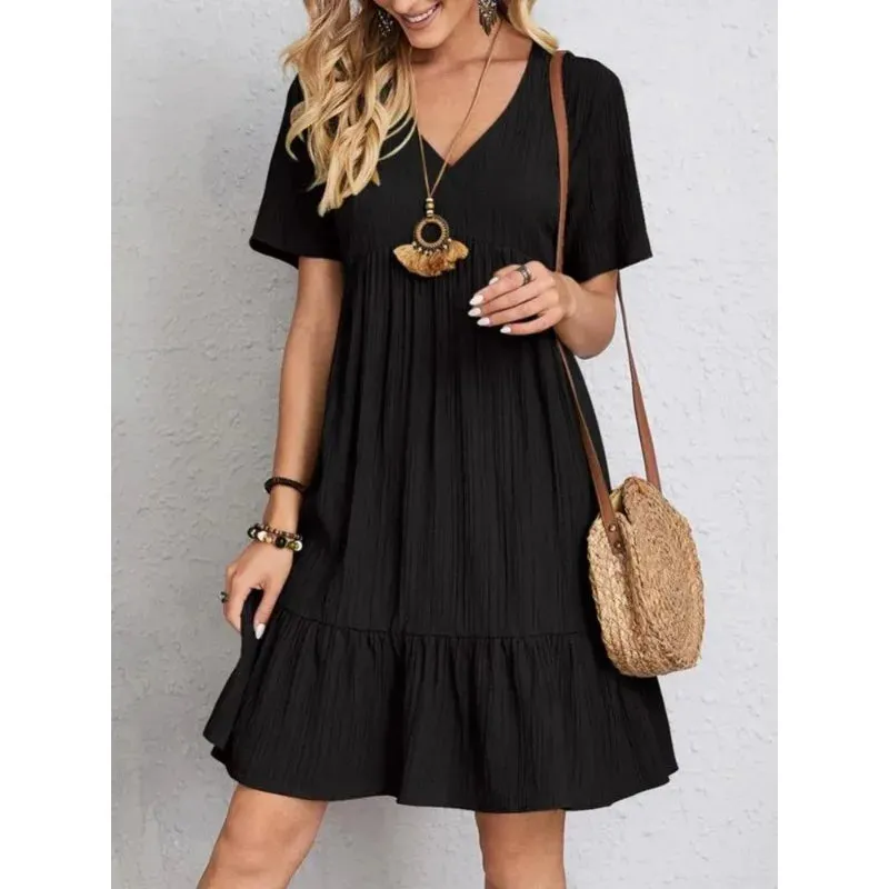 Women Solid Dresses Summer Elegant  Dress Female