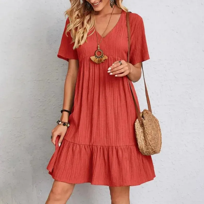 Women Solid Dresses Summer Elegant  Dress Female