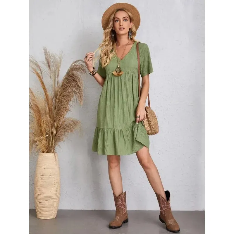 Women Solid Dresses Summer Elegant  Dress Female