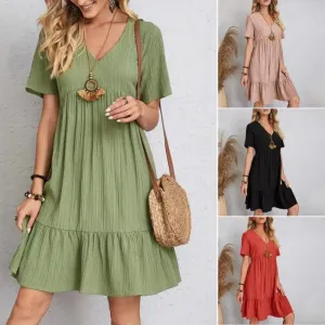 Women Solid Dresses Summer Elegant  Dress Female