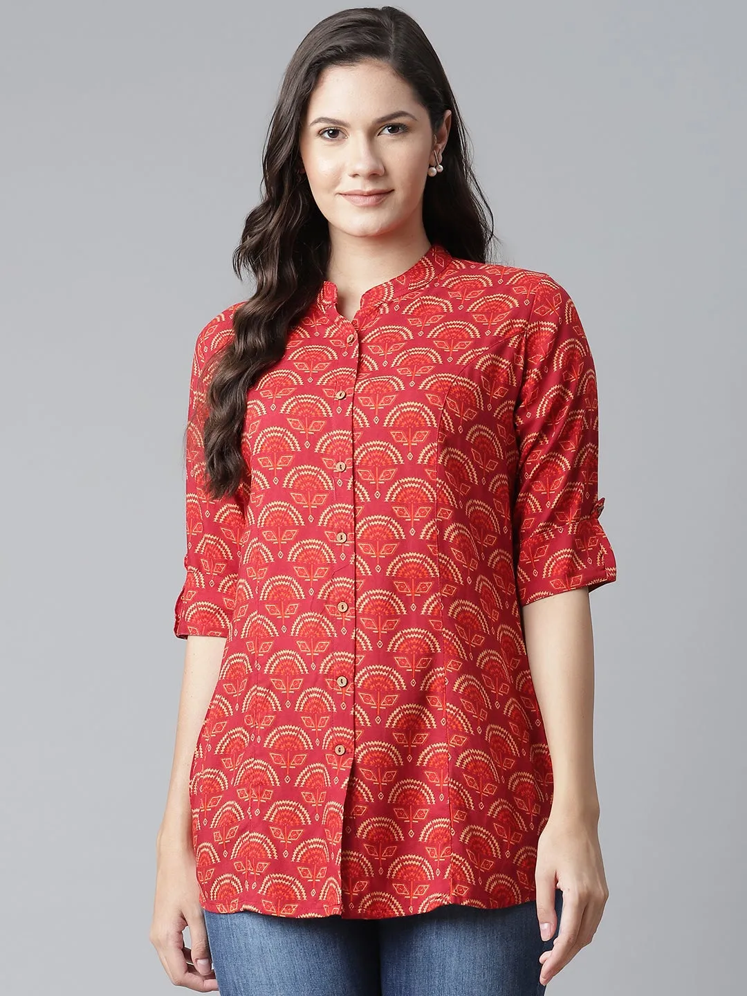 Women'S Rayon Maroon Printed Top